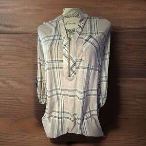 Blue Mood Shirt Womens Medium Pink White Black 3/4 Sleeve Ladies